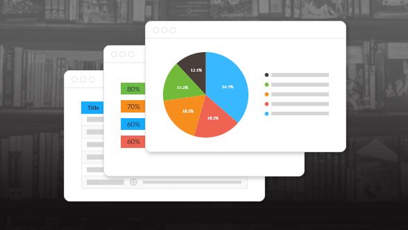 Image of a 3 web browser windows with charts and graphics on them.